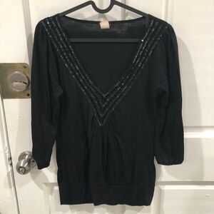 Vintage Y2K Agenda Sequin 3/4 Sleeve Shirt Top Black Small